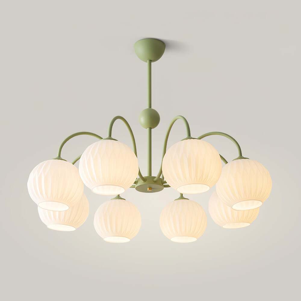 Mid-Century Modern Chandelier & Ribbed Glass Shades
