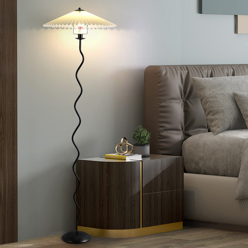 Minimalist Floor Lamp with Pleated Cone Shade