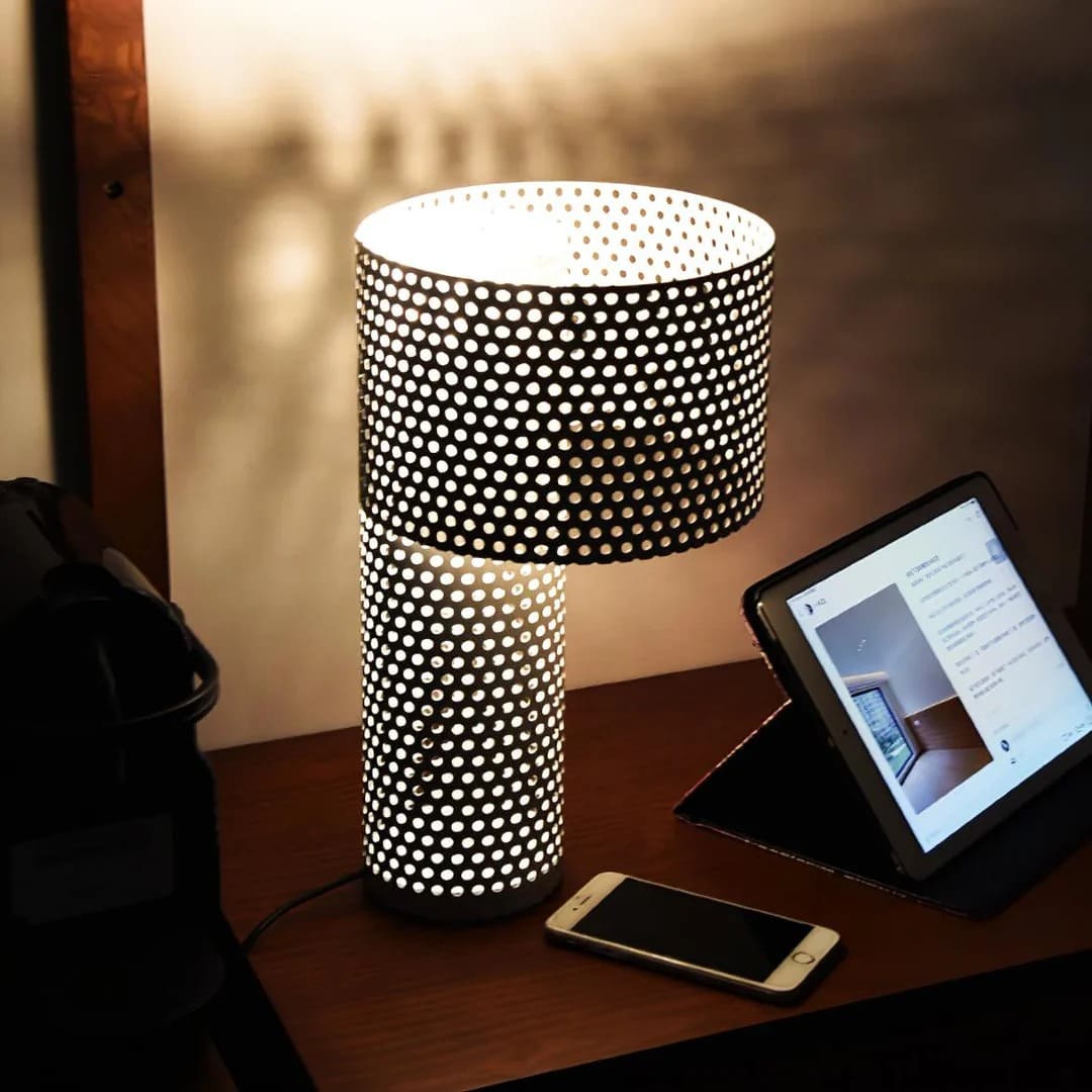 Minimalist Table Lamp – Coaxial Perforated Design