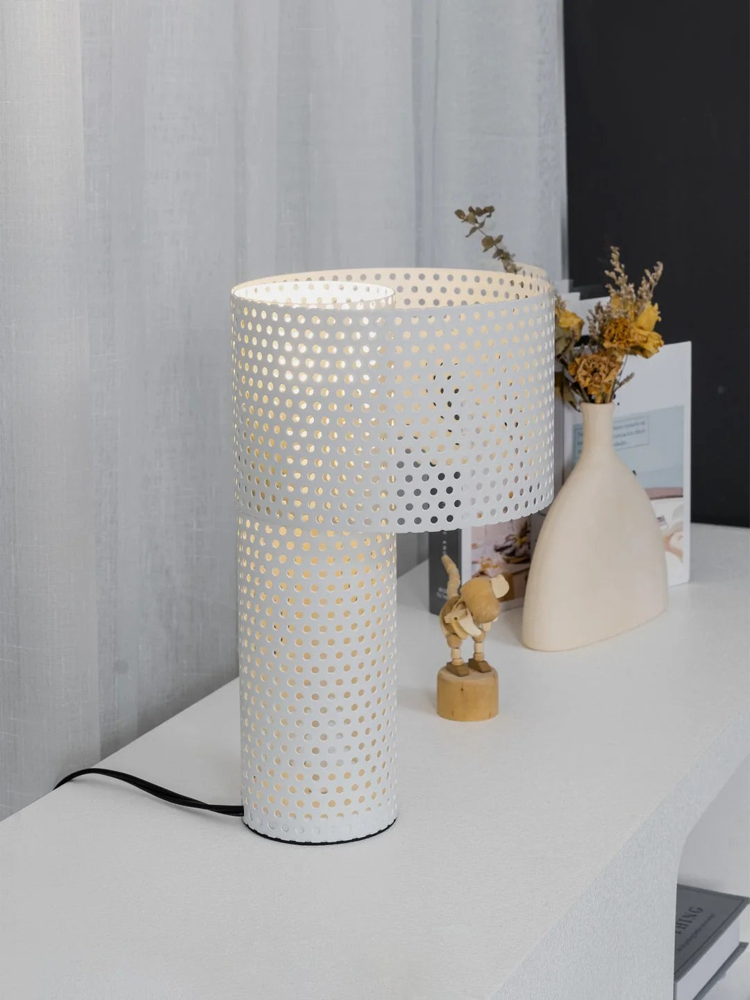 Minimalist Table Lamp – Coaxial Perforated Design