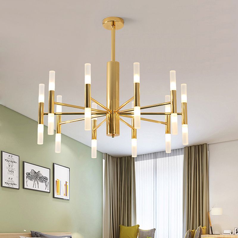 Gold Chandelier with Curved & Cylindrical Shades