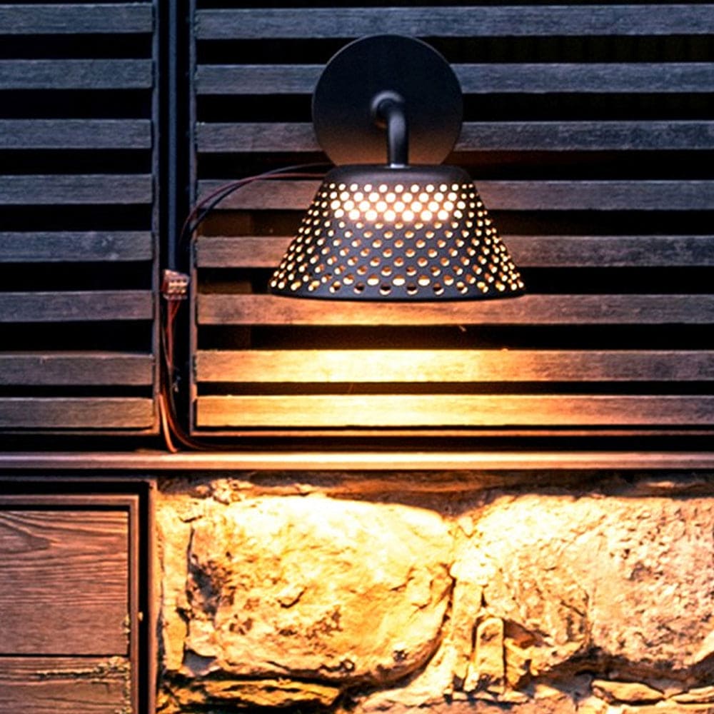 Industrial Perforated Outdoor Wall Lamp – Waterproof Metal Sconce