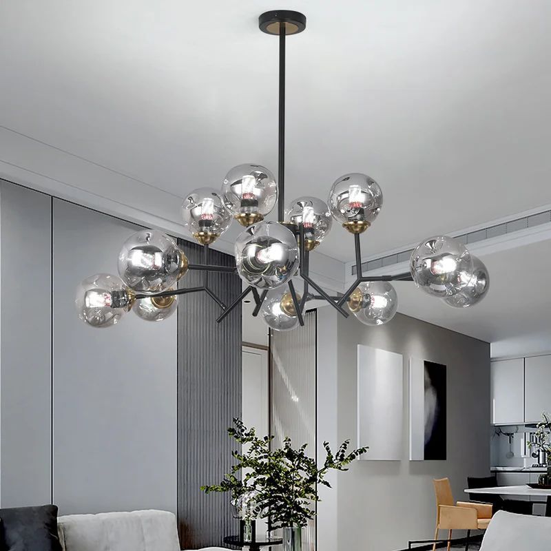 Mid-Century Chandelier & Smoked Gray Accents