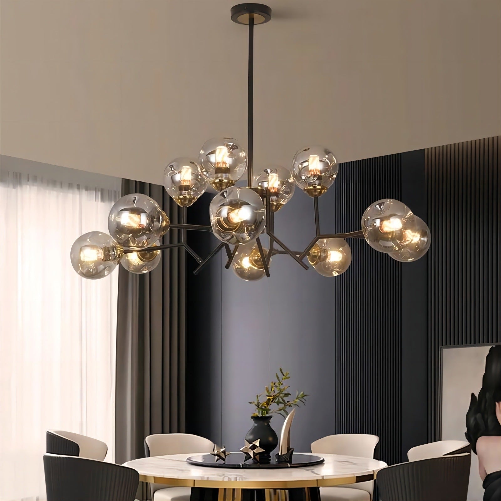 Mid-Century Chandelier & Smoked Gray Accents