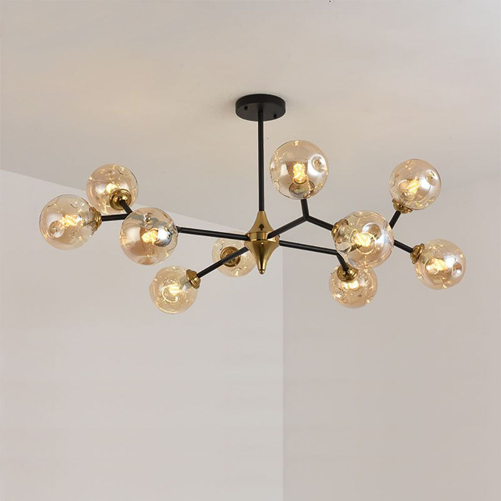 Mid-Century Chandelier with Amber Glass Shades