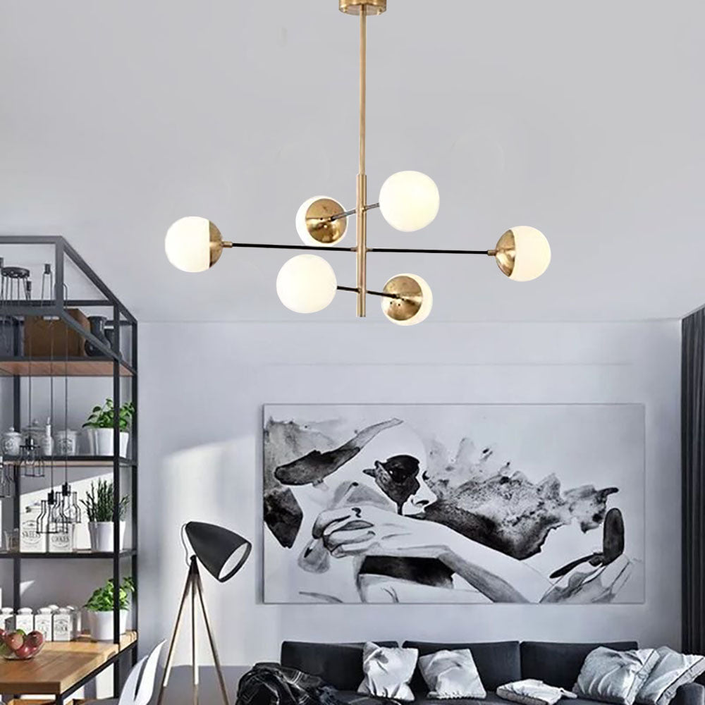 Mid-Century Chandelier with Spherical Glass Shades