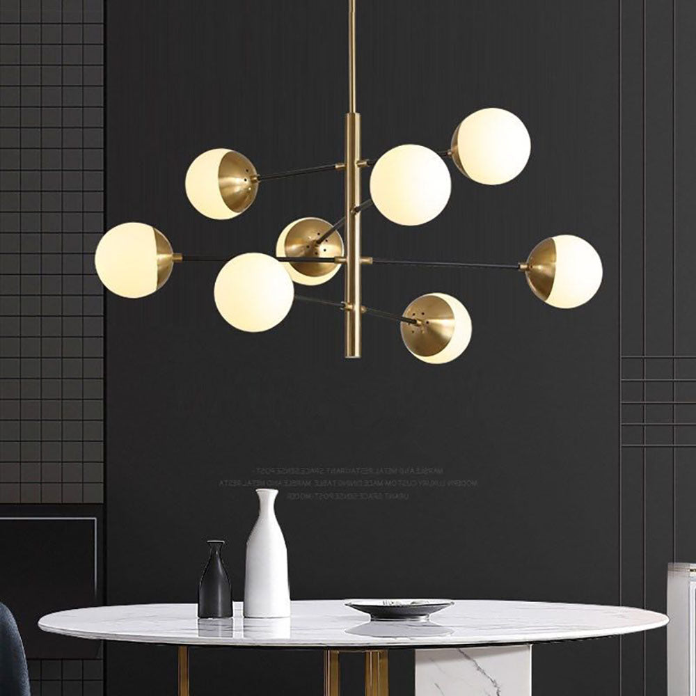 Mid-Century Chandelier with Spherical Glass Shades