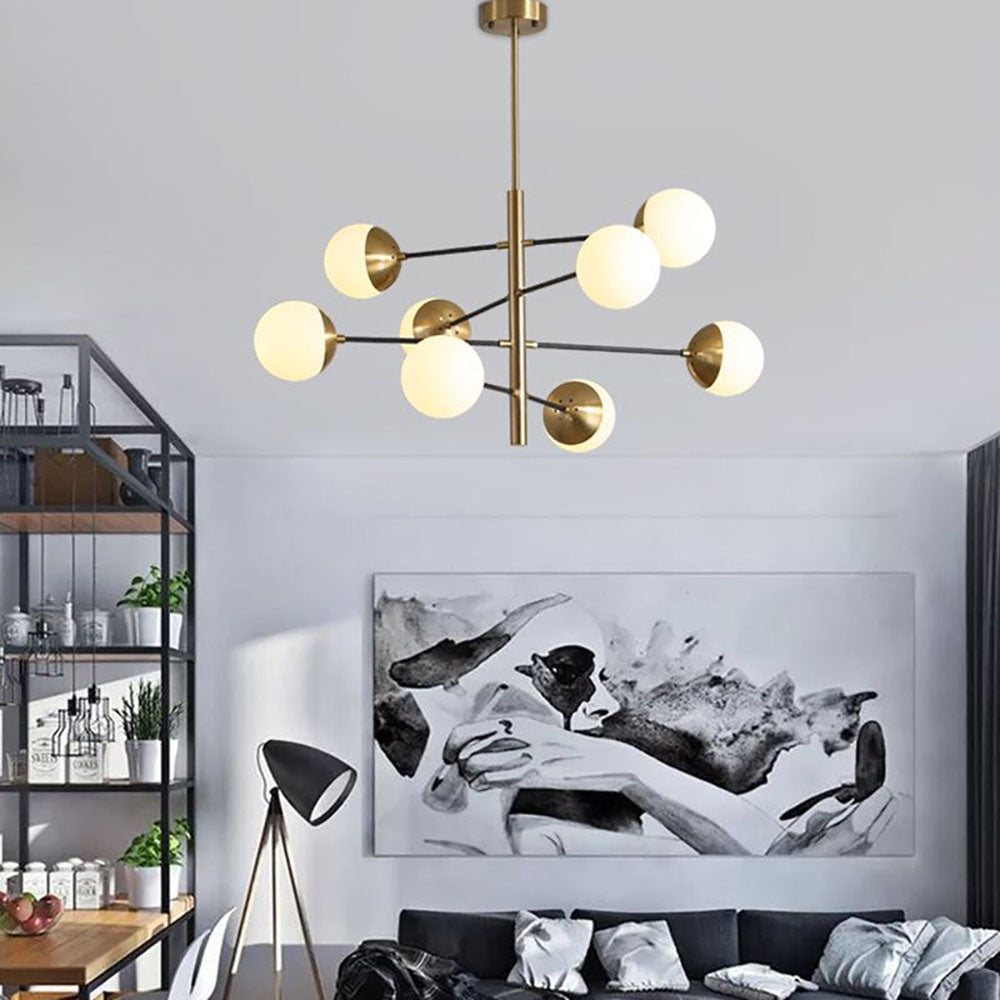 Mid-Century Chandelier with Spherical Glass Shades
