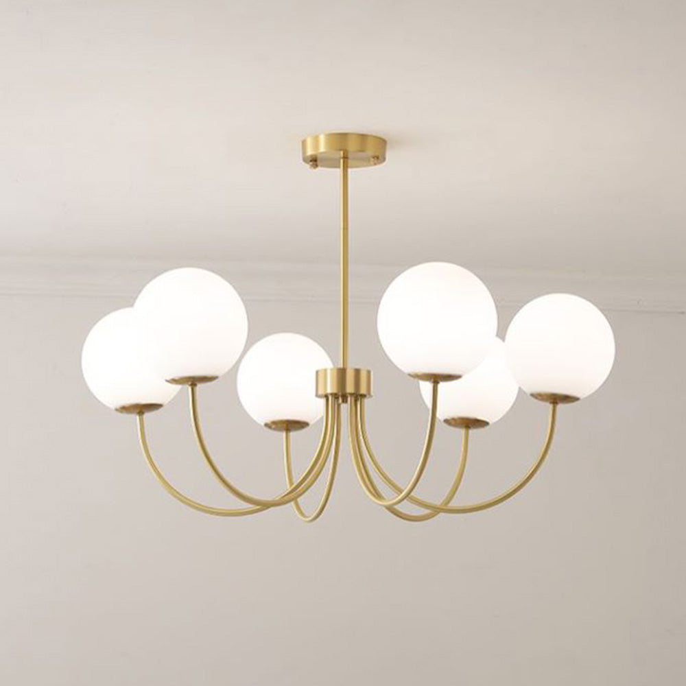 Mid-Century Gold Chandelier with Spherical Shades