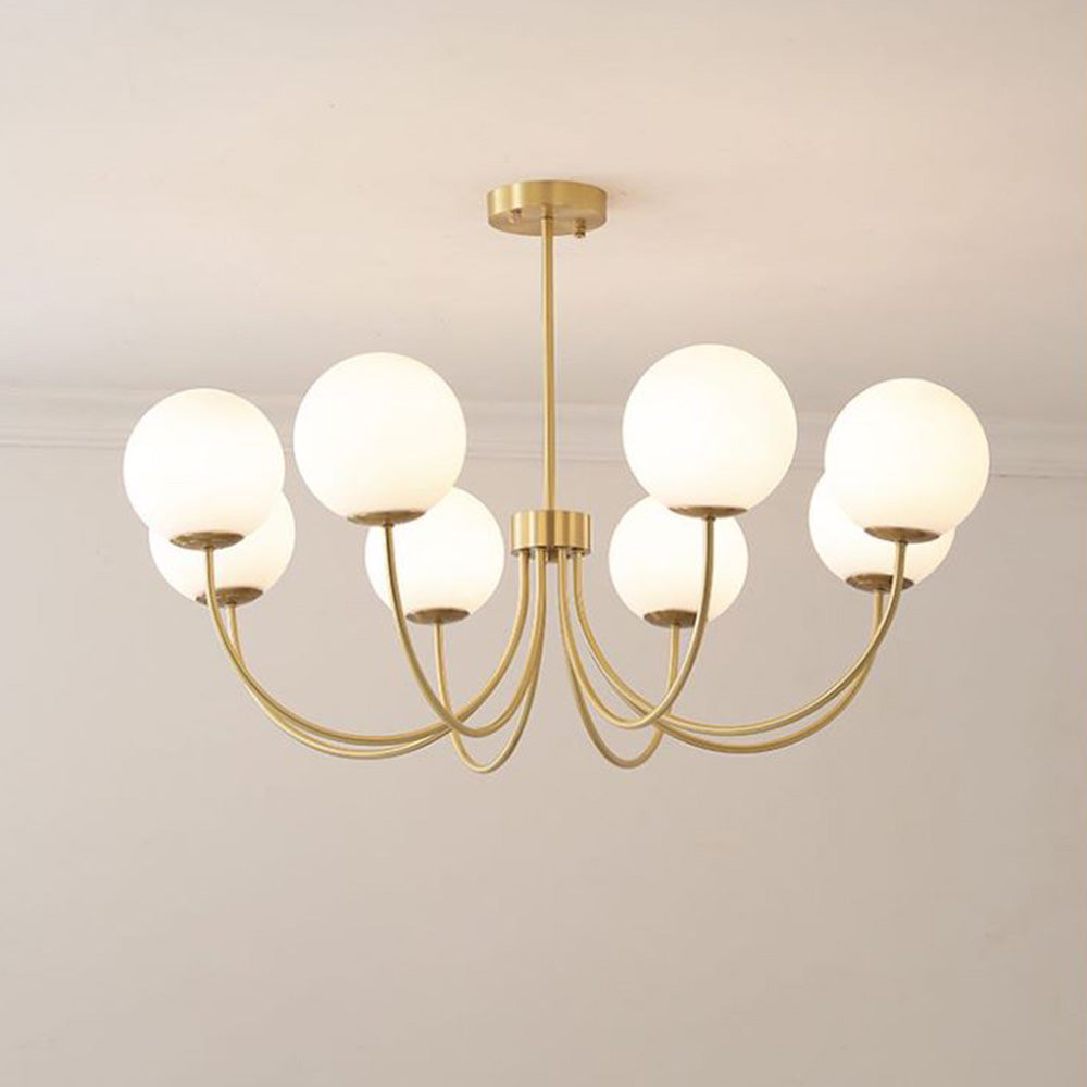 Mid-Century Gold Chandelier with Spherical Shades