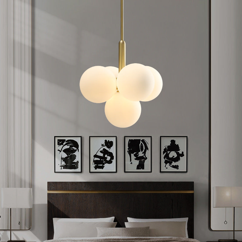 Mid-Century Modern Chandelier, Gold & White Design