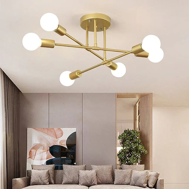 Mid-Century Modern Chandelier in Black & Gold