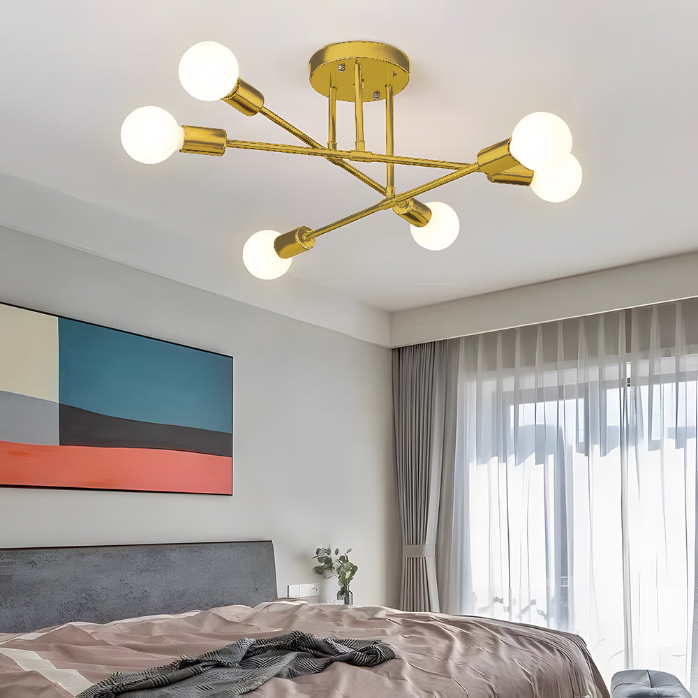 Mid-Century Modern Chandelier in Black & Gold