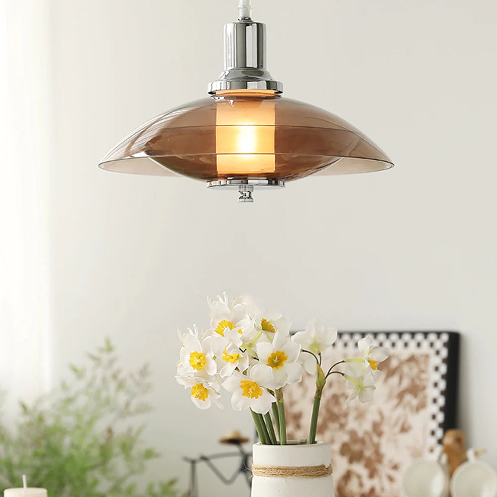 Mid-Century Modern Pendant Light & Brown Glass