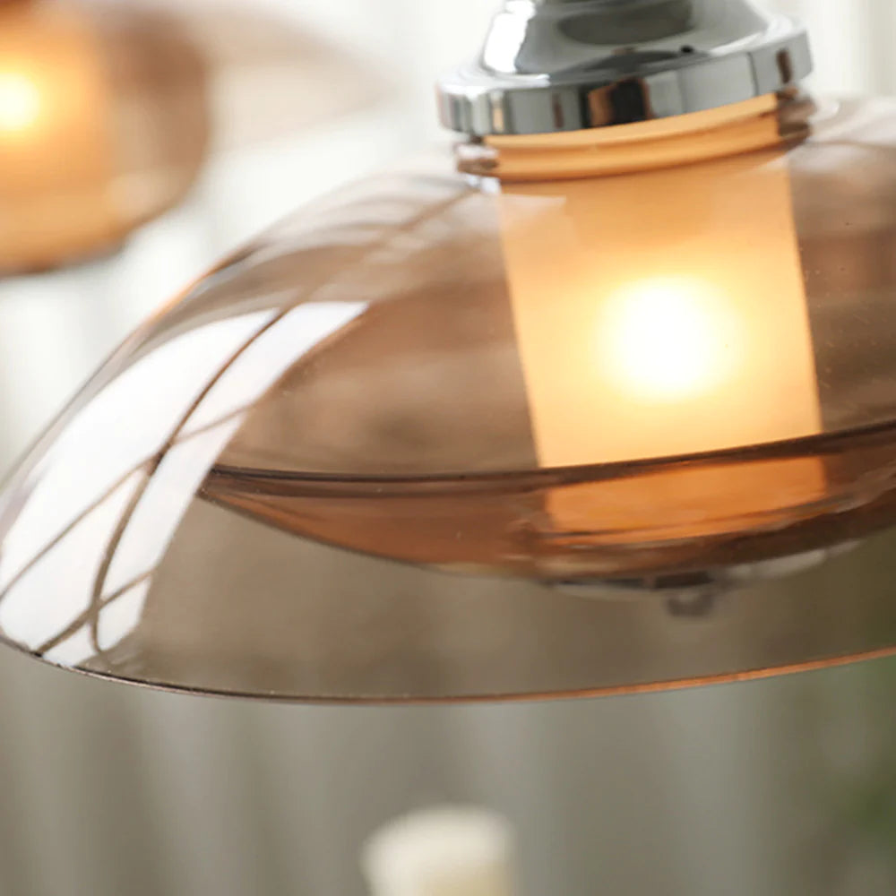 Mid-Century Modern Pendant Light & Brown Glass