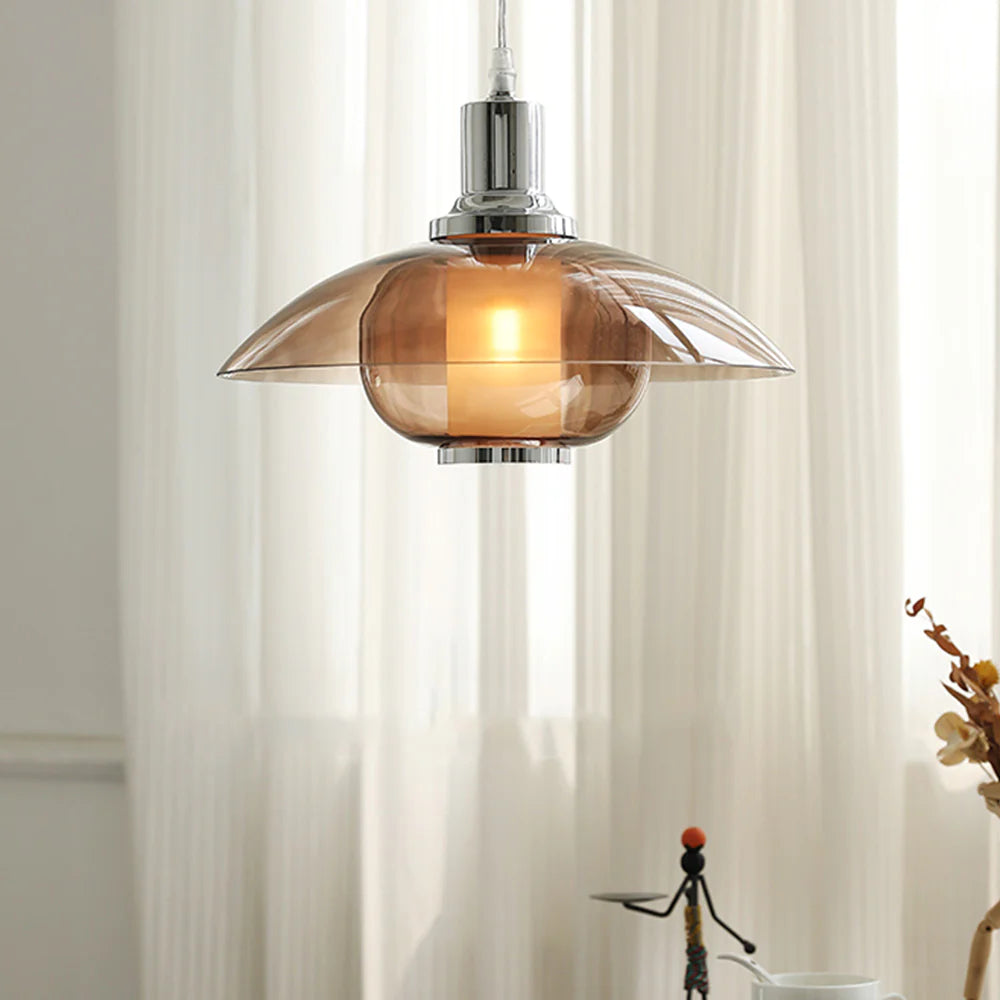 Mid-Century Modern Pendant Light & Brown Glass