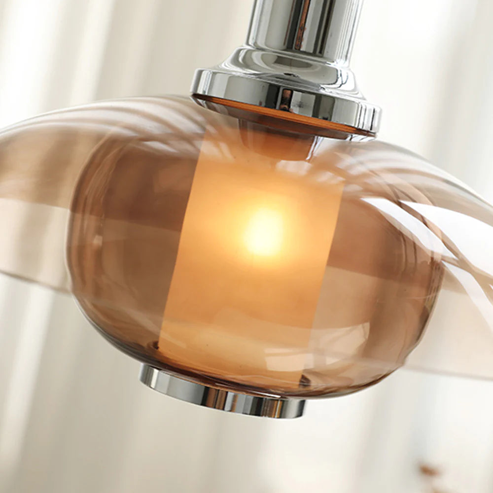 Mid-Century Modern Pendant Light & Brown Glass