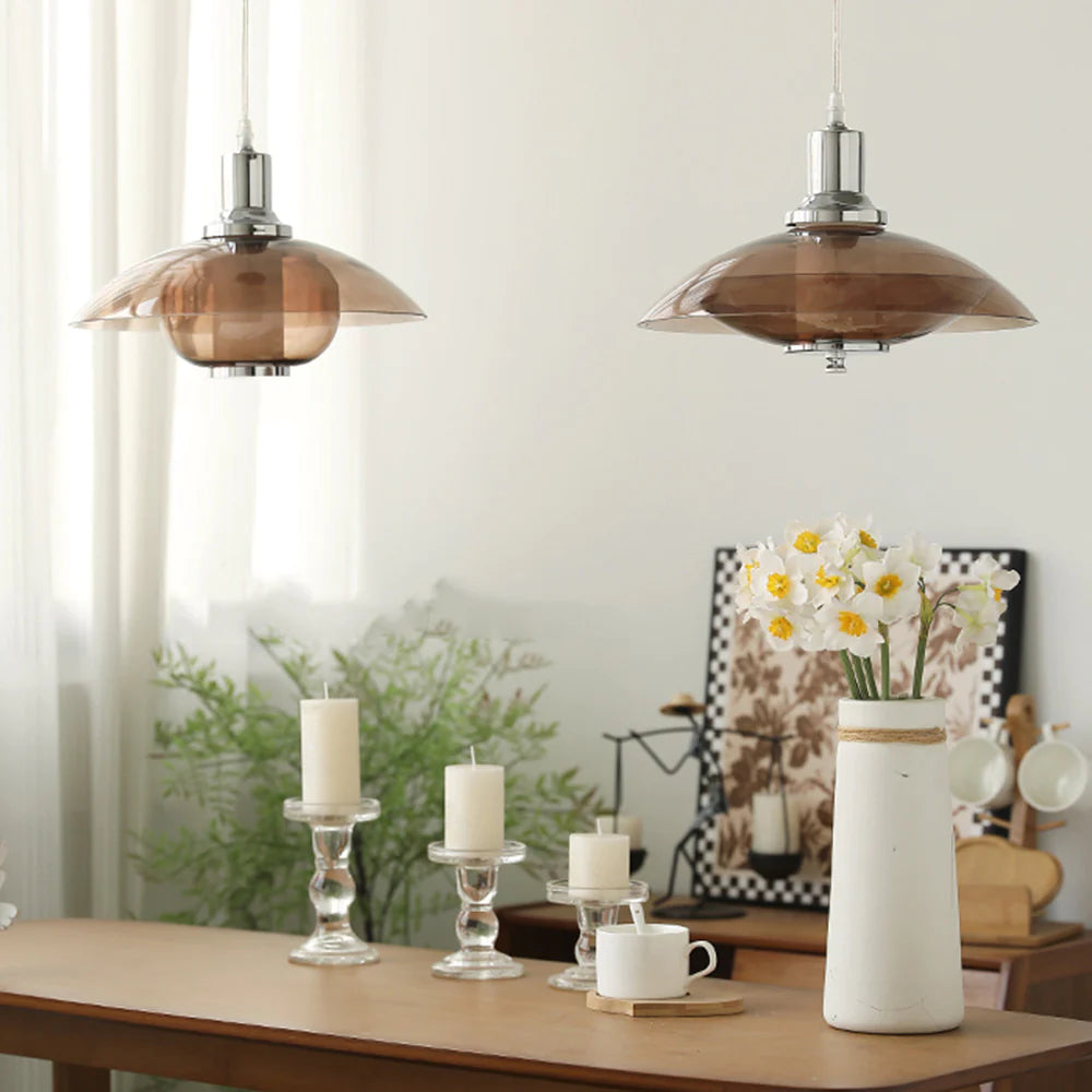 Mid-Century Modern Pendant Light & Brown Glass