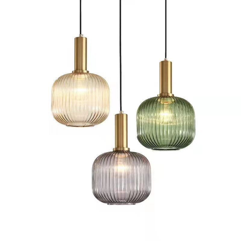 Mid-Century Pendant Light & Ribbed Glass Shade