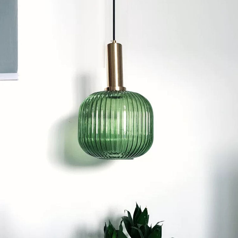 Mid-Century Pendant Light & Ribbed Glass Shade