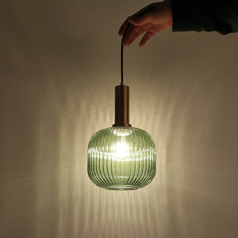 Mid-Century Pendant Light & Ribbed Glass Shade