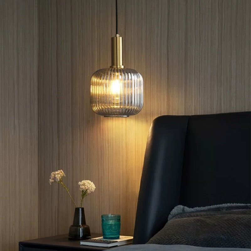 Mid-Century Pendant Light & Ribbed Glass Shade
