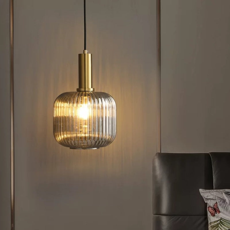 Mid-Century Pendant Light & Ribbed Glass Shade