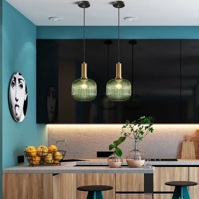 Mid-Century Pendant Light & Ribbed Glass Shade