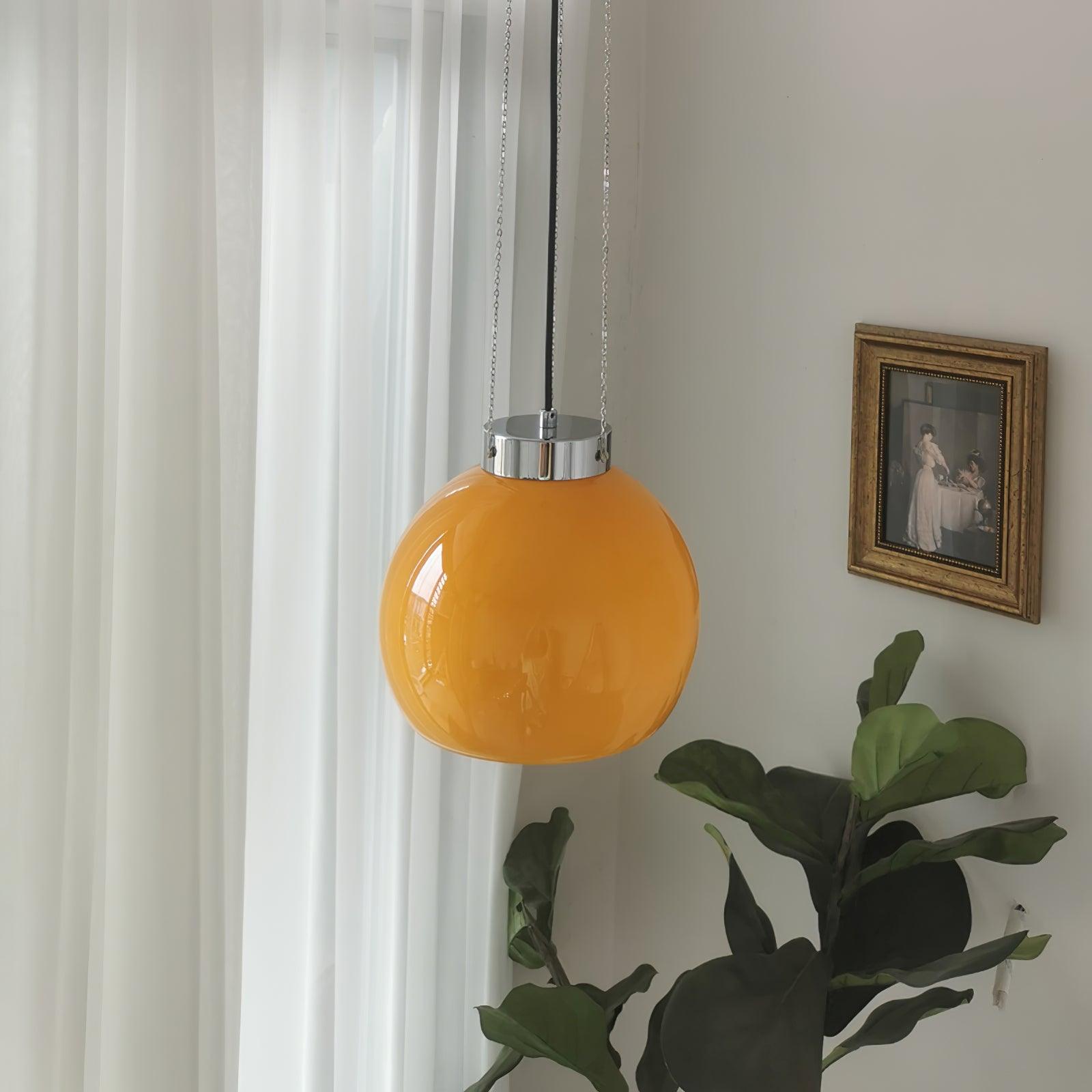 Mid-Century Pendant Light & Yellow Glass Shade