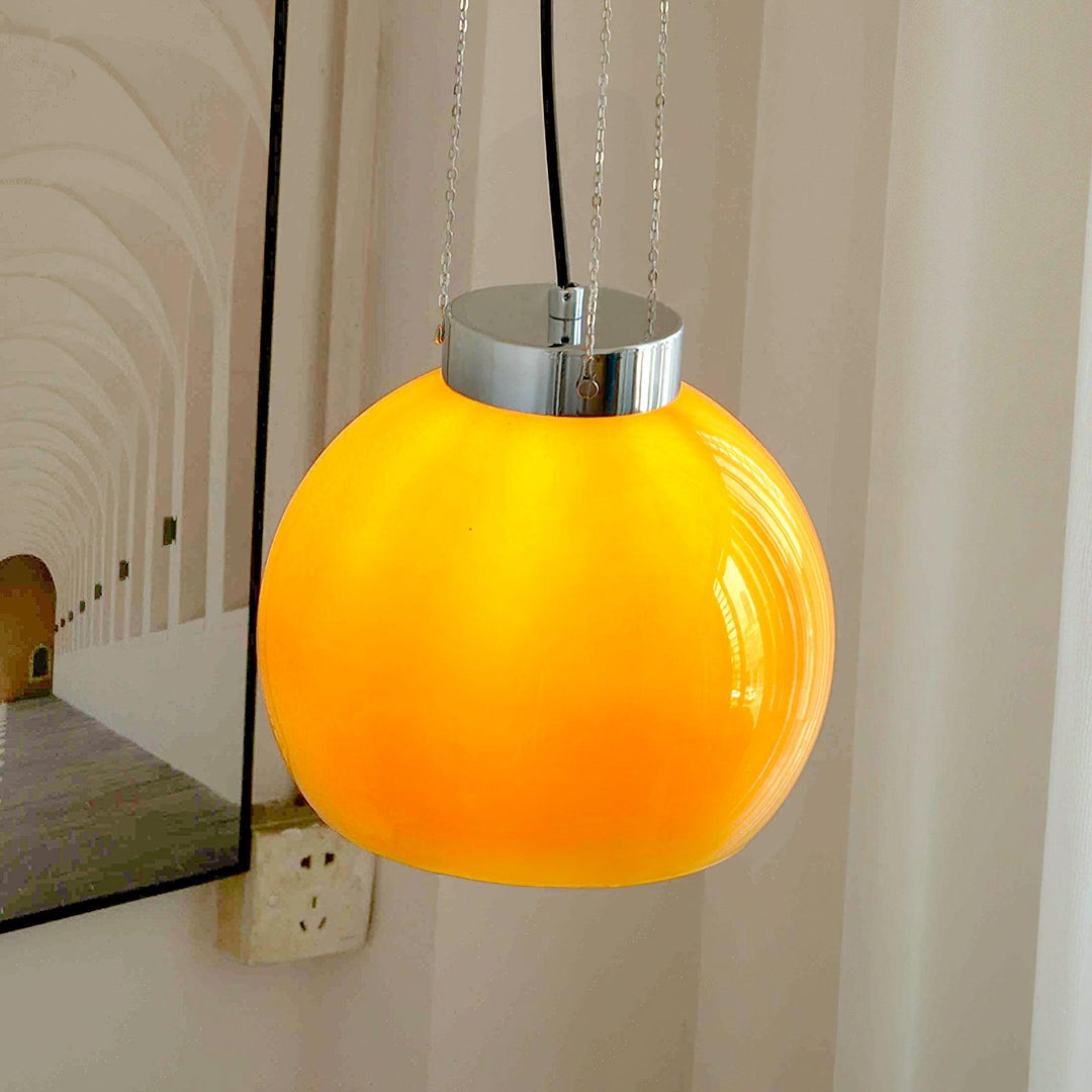 Mid-Century Pendant Light & Yellow Glass Shade