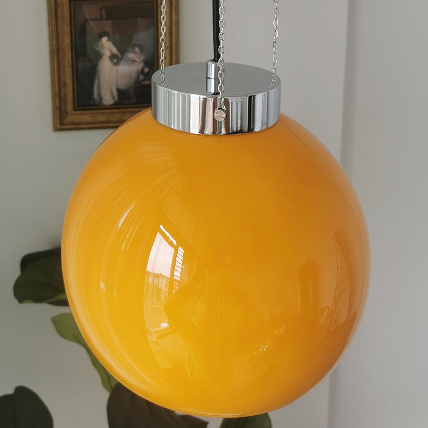 Mid-Century Pendant Light & Yellow Glass Shade