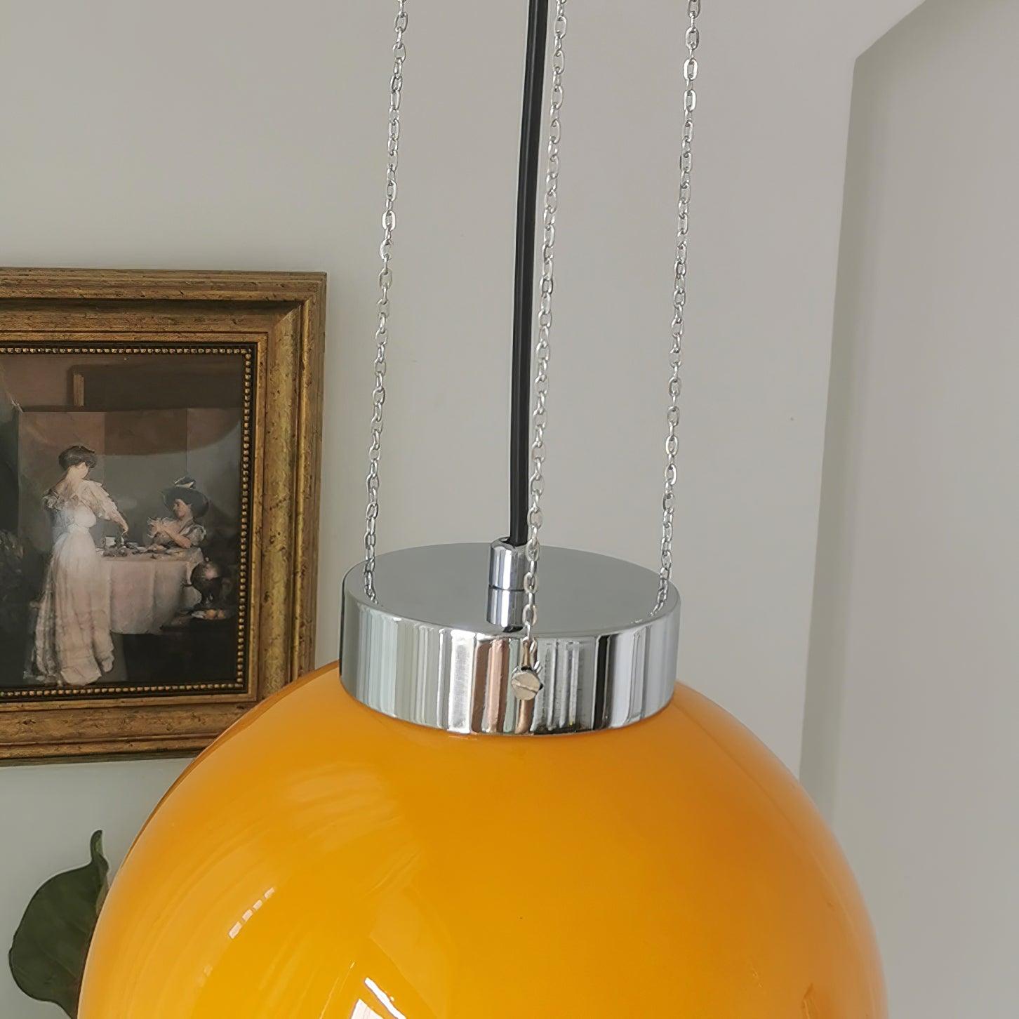 Mid-Century Pendant Light & Yellow Glass Shade