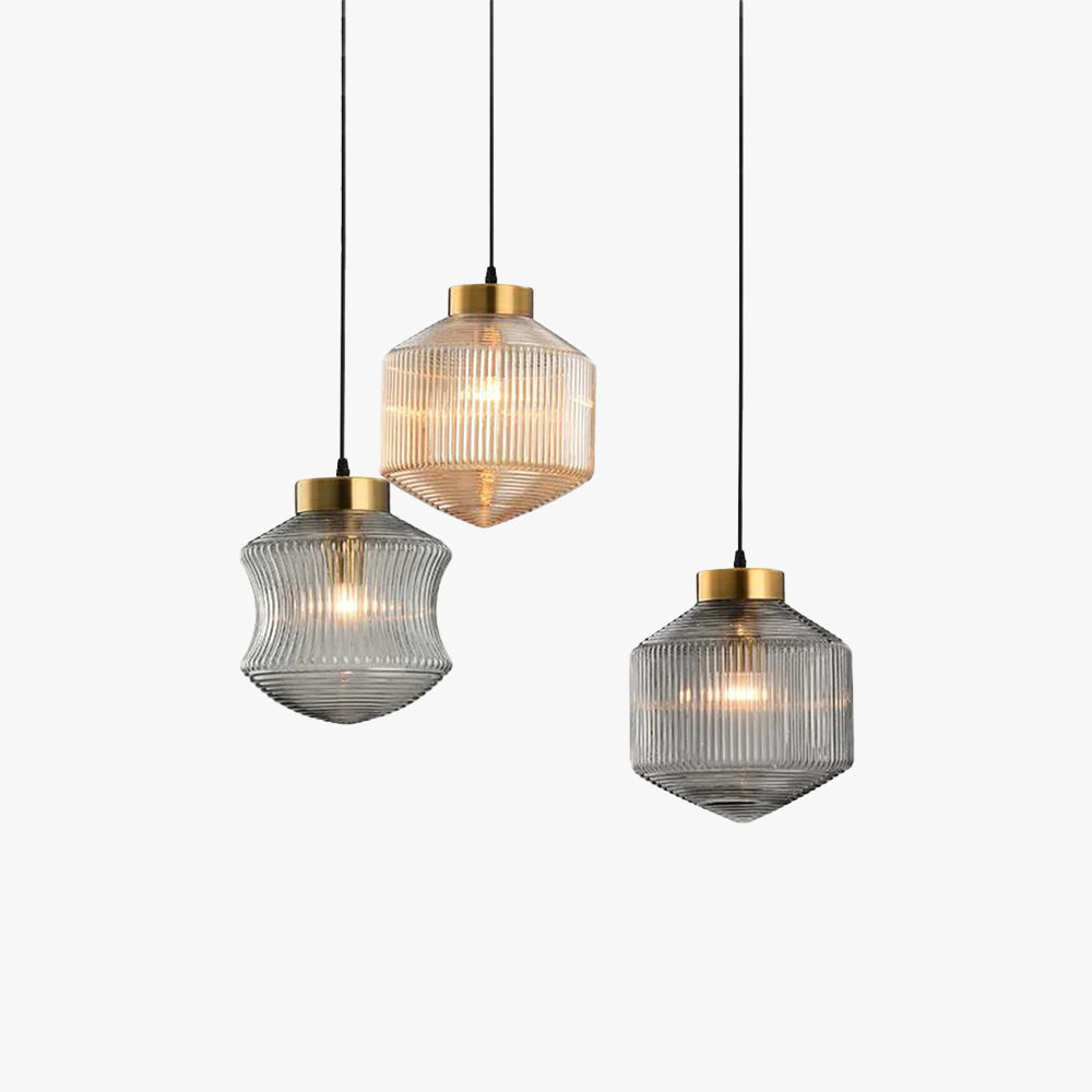 Mid-Century Pendant Light with Amber & Gray Glass