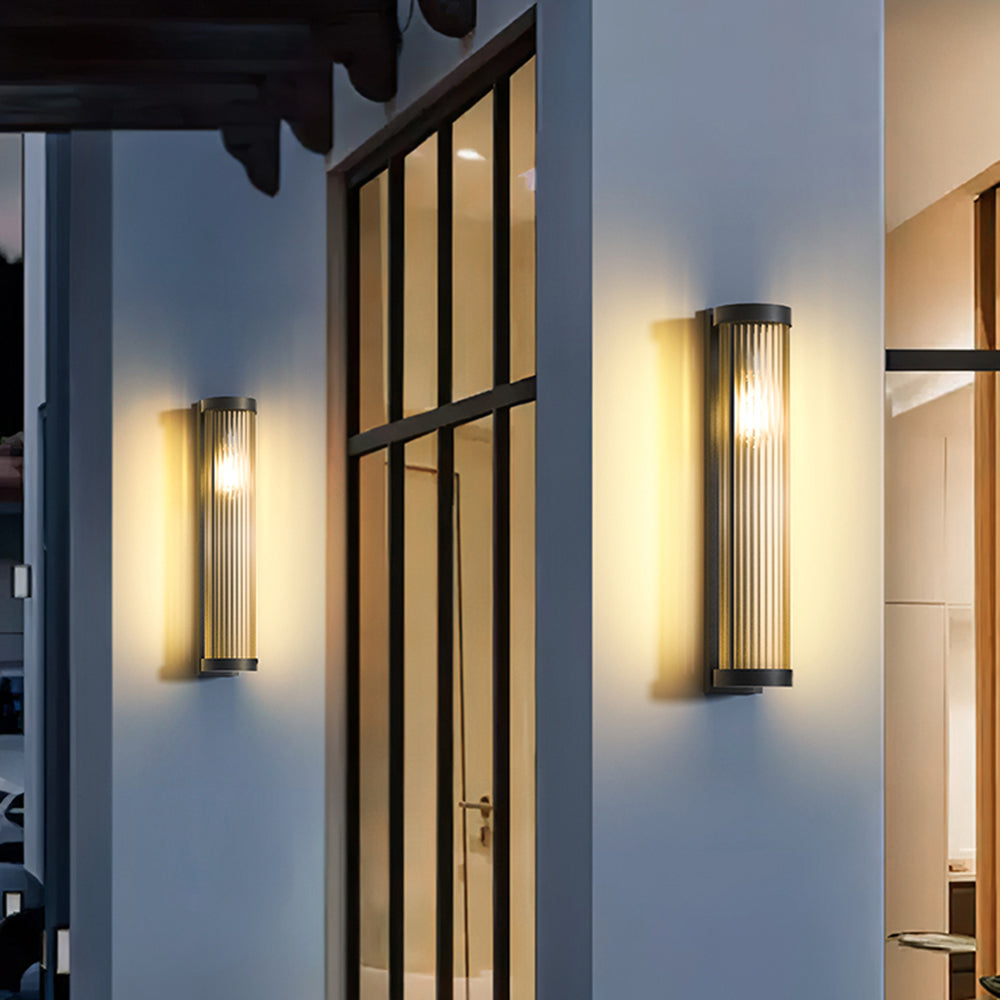 Modern Cylindrical Metal Glass Outdoor Wall Lamp with Waterproof Design