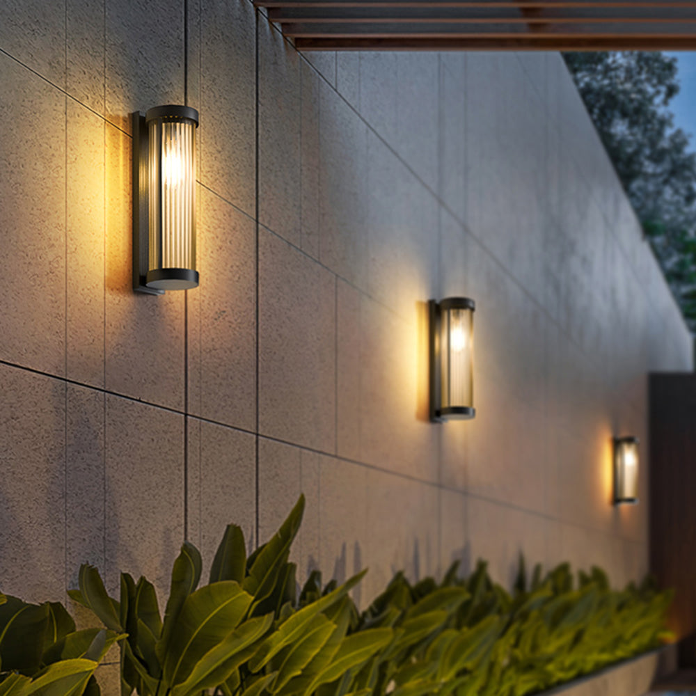 Modern Cylindrical Metal Glass Outdoor Wall Lamp with Waterproof Design