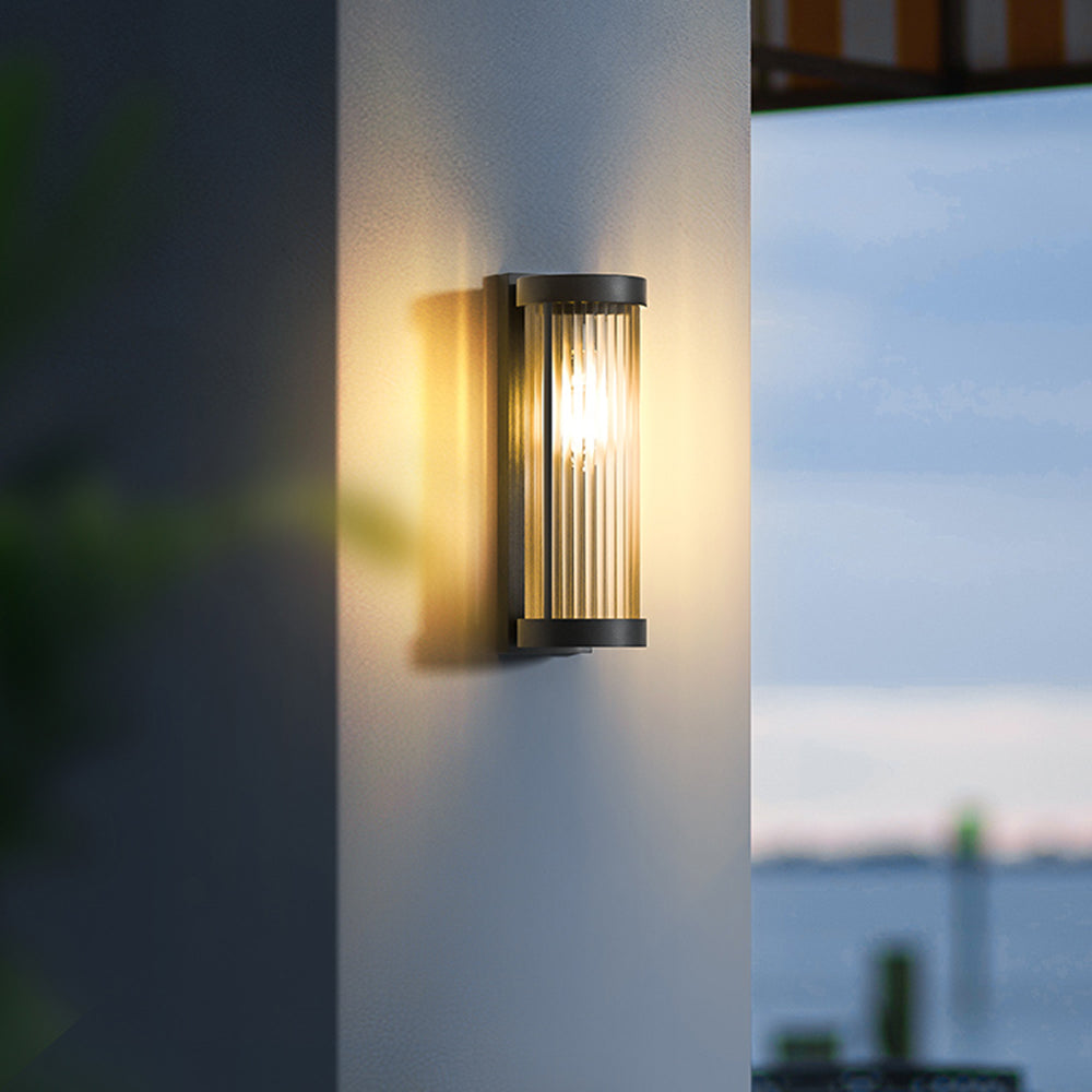 Modern Cylindrical Metal Glass Outdoor Wall Lamp with Waterproof Design