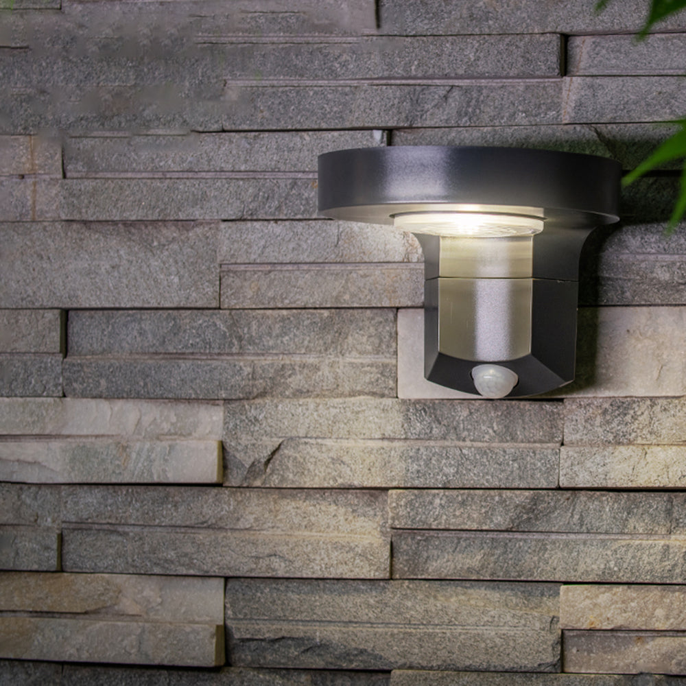 Modern Round Solar Outdoor Wall Lamp with Sensor and Waterproof Design