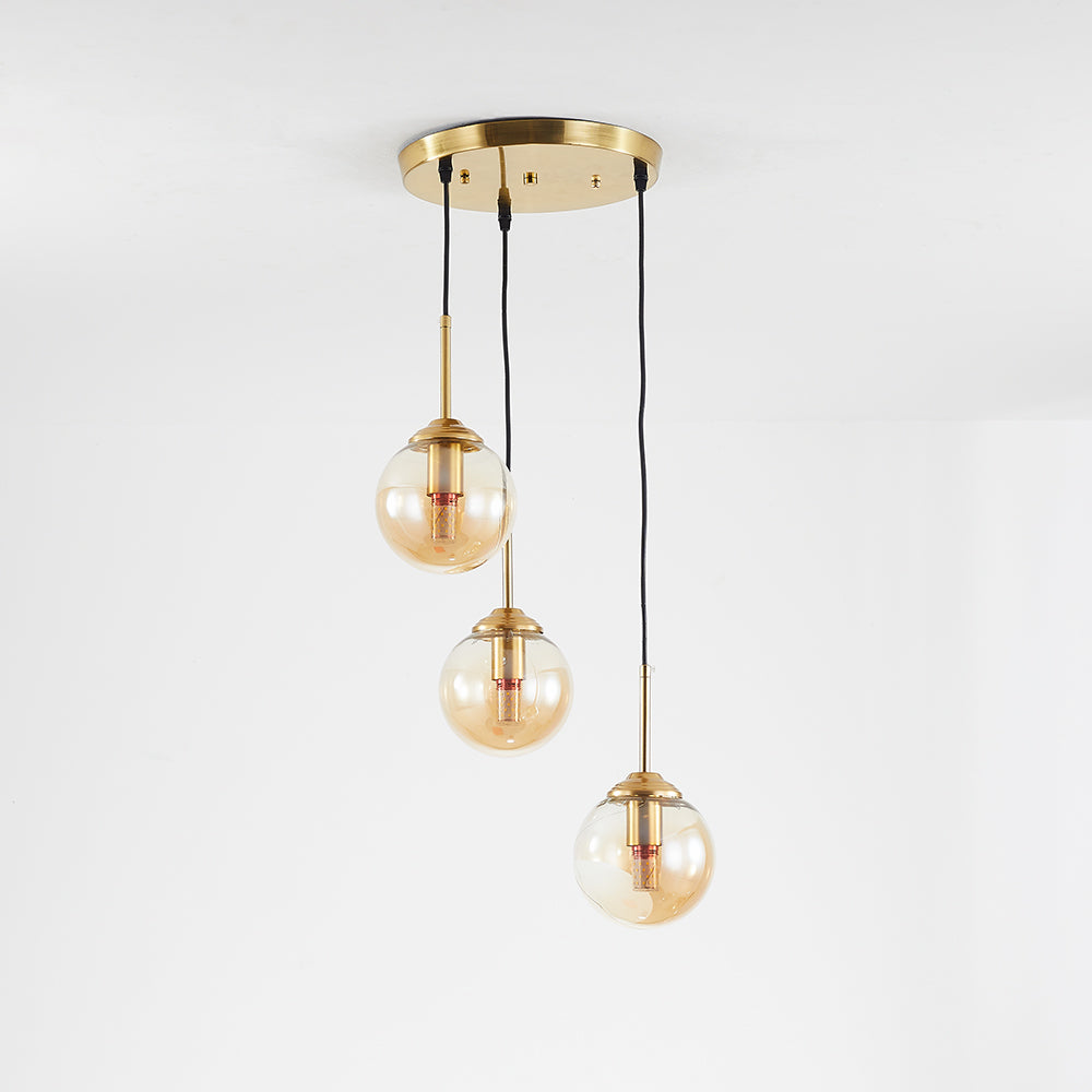 Modern Sphere Pendant Light with Amber Glass
