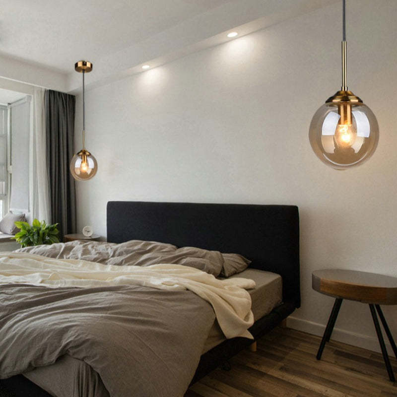 Modern Sphere Pendant Light with Amber Glass