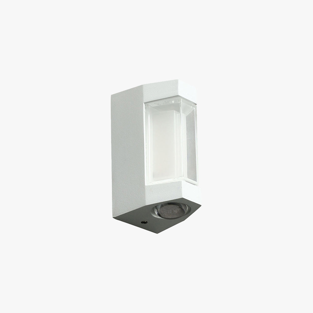 Modern up down acrylic outdoor wall lamp with double head LED lighting. Ideal for patios, fences, and front doors. Waterproof and stylish design.
