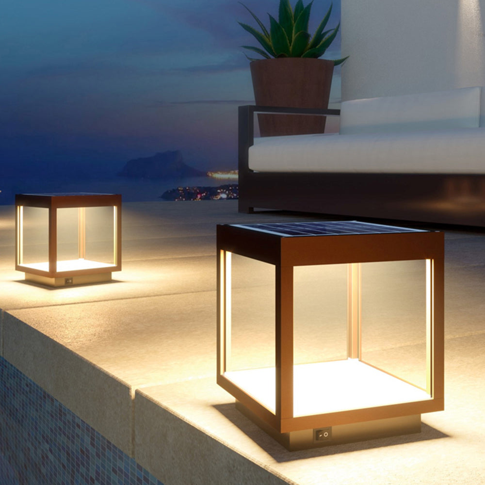 Outdoor Contemporary Black Cube Floor Lantern
