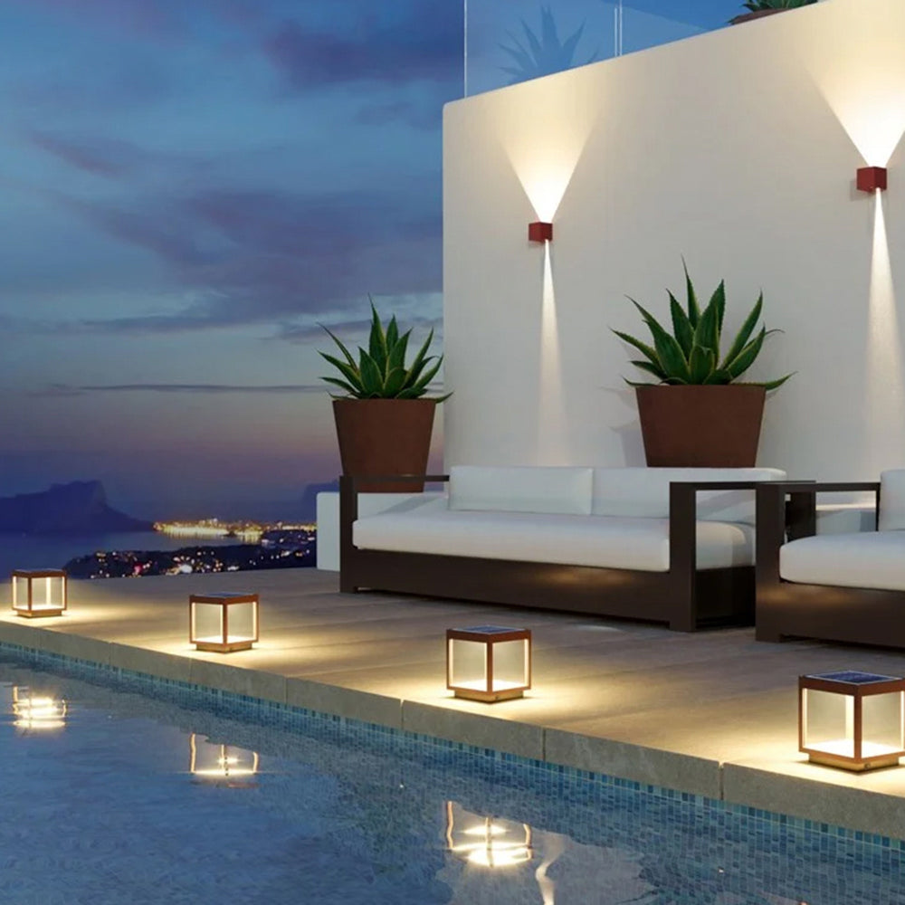 Outdoor Contemporary Black Cube Floor Lantern