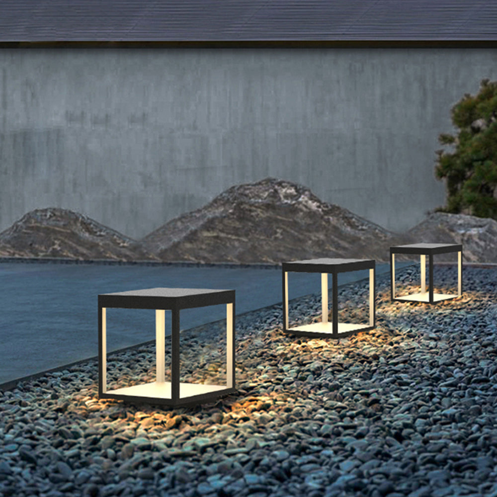 Outdoor Contemporary Black Cube Floor Lantern