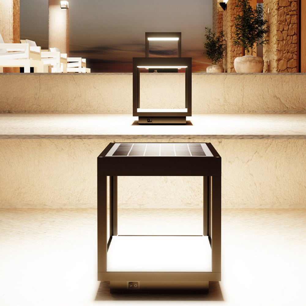 Outdoor Contemporary Black Cube Floor Lantern