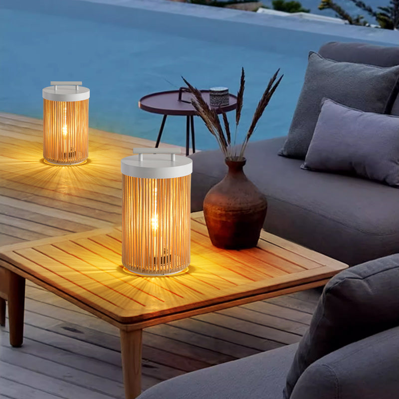 Outdoor Retro Lantern Floor Lamp, Rattan