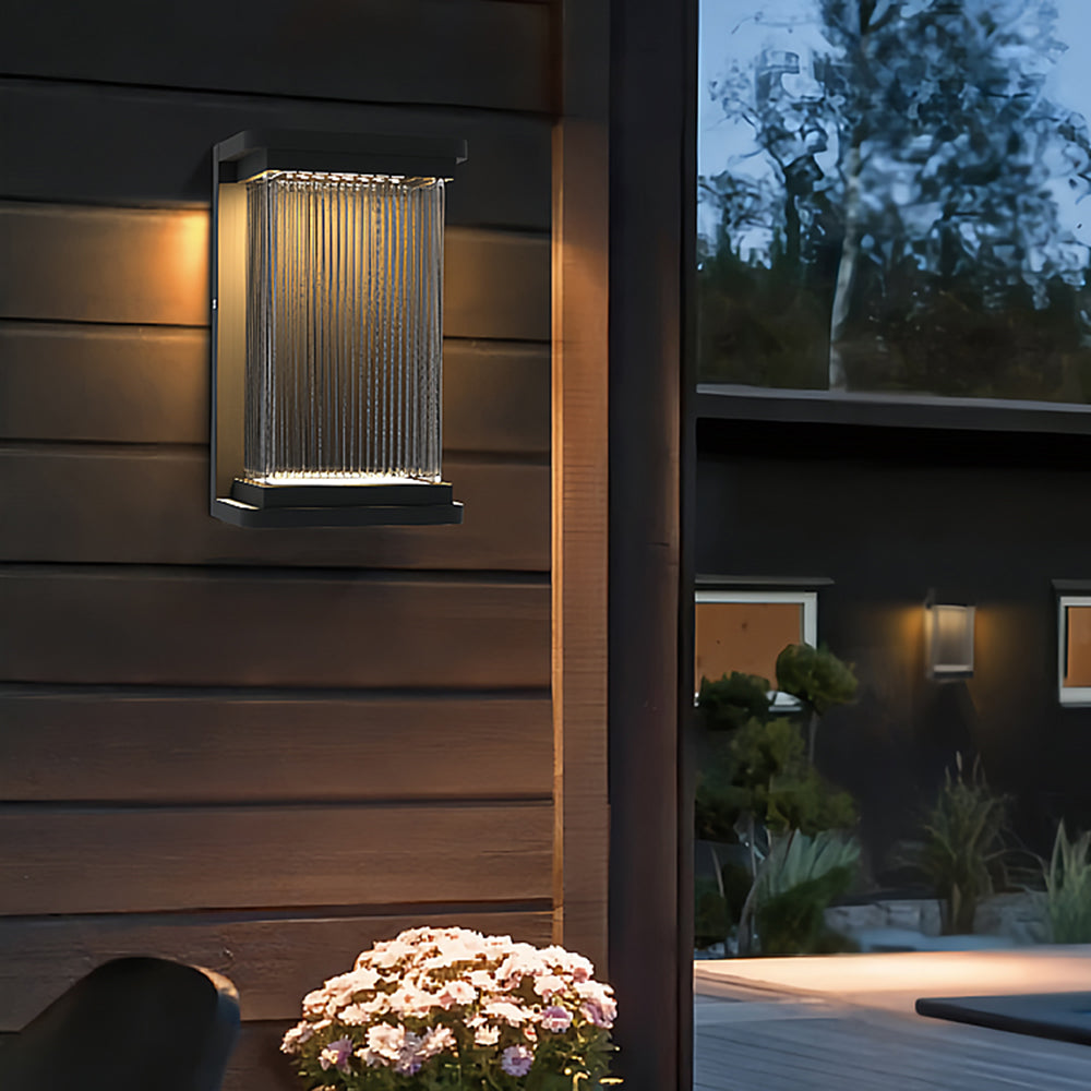 Rectangular Glass Outdoor Wall Lamp with Vertical Pattern Glass