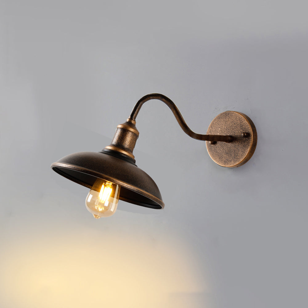 Rustic Bowl-Shaped Outdoor Wall Lamp – Antique Brass, Waterproof Design