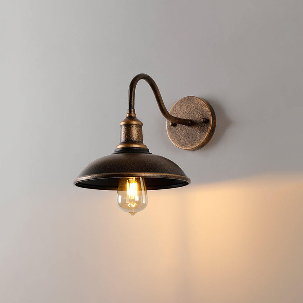 Rustic Bowl-Shaped Outdoor Wall Lamp – Antique Brass, Waterproof Design