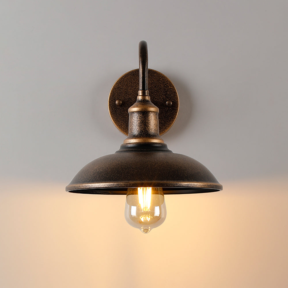 Rustic Bowl-Shaped Outdoor Wall Lamp – Antique Brass, Waterproof Design