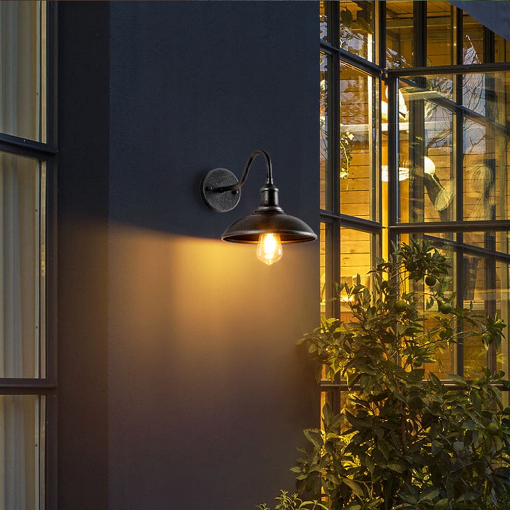 Rustic Bowl-Shaped Outdoor Wall Lamp – Antique Brass, Waterproof Design